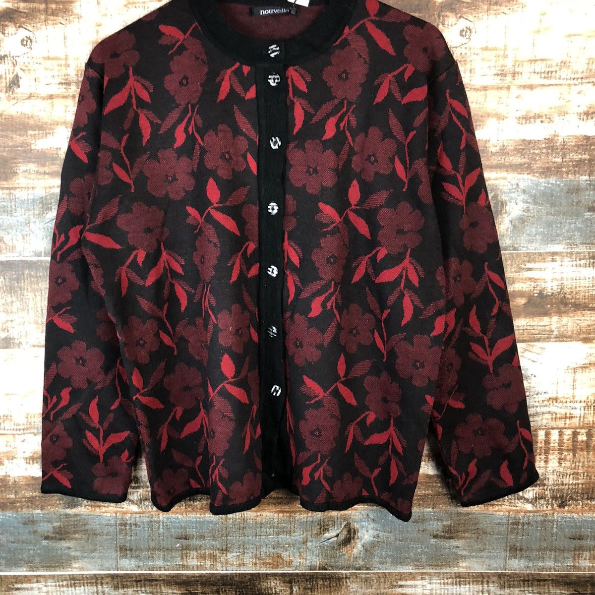 Japanese Brand Nouvelve Red Patterned Cardigans #A2043 Size L / US 10 / IT 46 - 3 Thumbnail