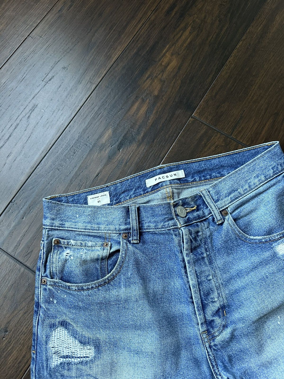 Pacsun × Vintage Blue Denim Distressed/Repair Boro Jeans (sz 31) Size US 31 - 4 Thumbnail