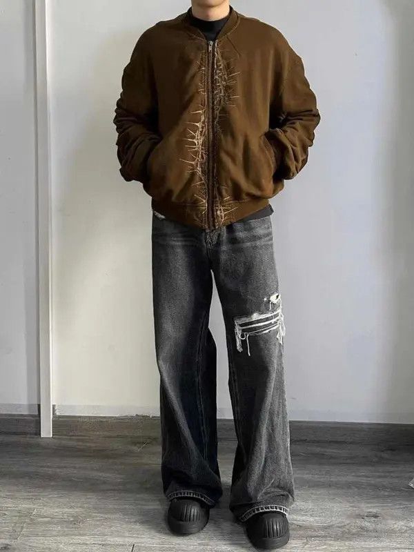Vintage Fukatsu x Jingu Distressed Baggy Wide Leg Denim Jeans Size US 33 - 1 Thumbnail