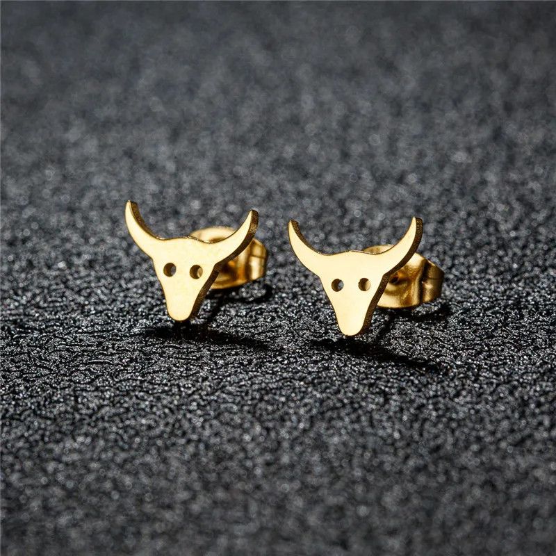 Jewelry Mini Bull Head Stud Earrings Charm Earring Gift Size ONE SIZE - 1 Thumbnail