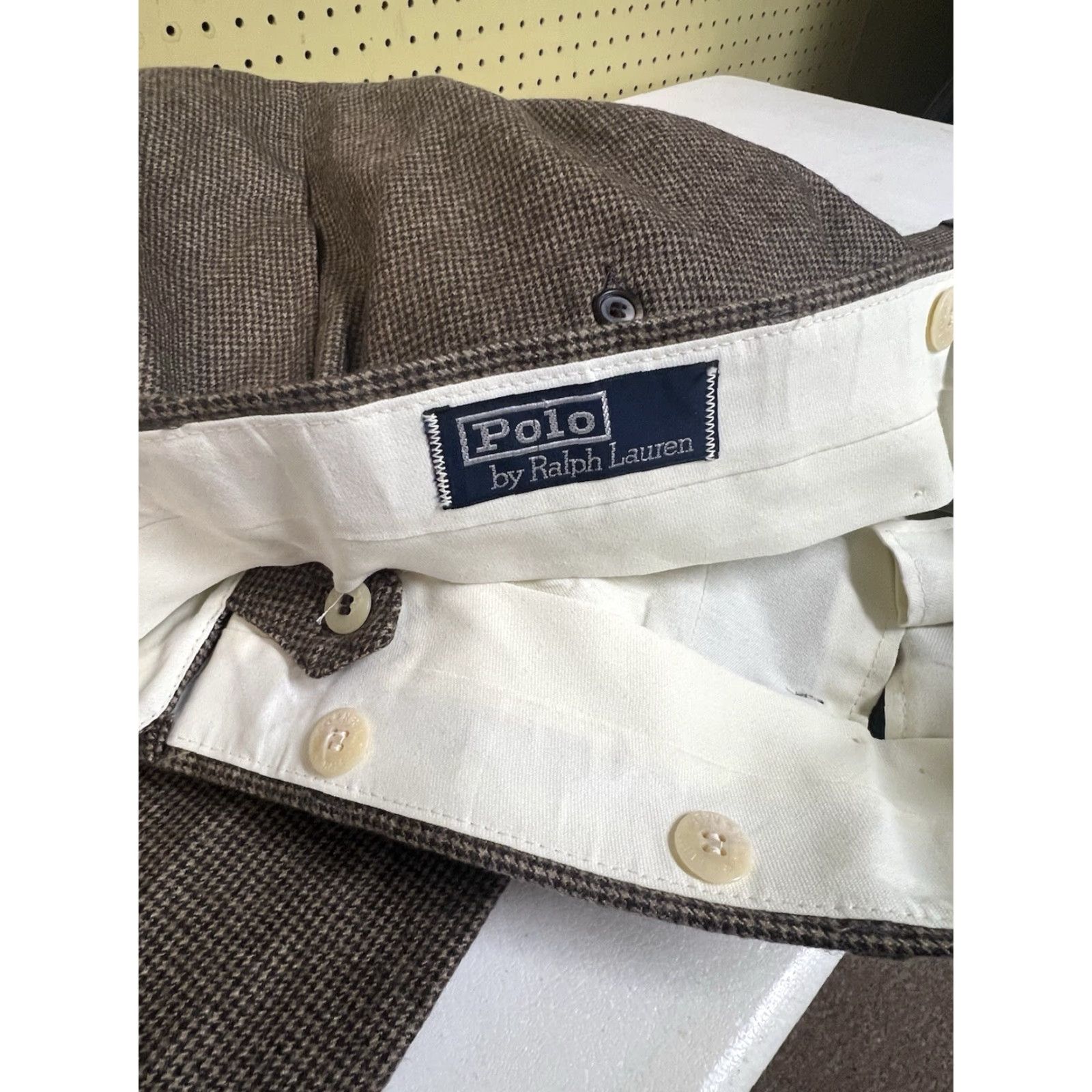 Polo Ralph Lauren VINTAGE Polo Ralph Lauren Mens Pleated Houndstooth Wool Pants 35x32 Cuffed Straight Dress Pants Brown 35 Regular Wool Mens Size US S / EU 44-46 / 1 - 5 Thumbnail