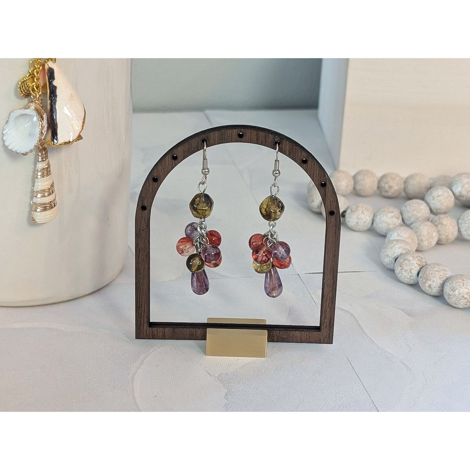 Other VTG 1980s Silver-Tone Wine-Colored Beaded Dangle Earrings Size ONE SIZE - 1 Thumbnail