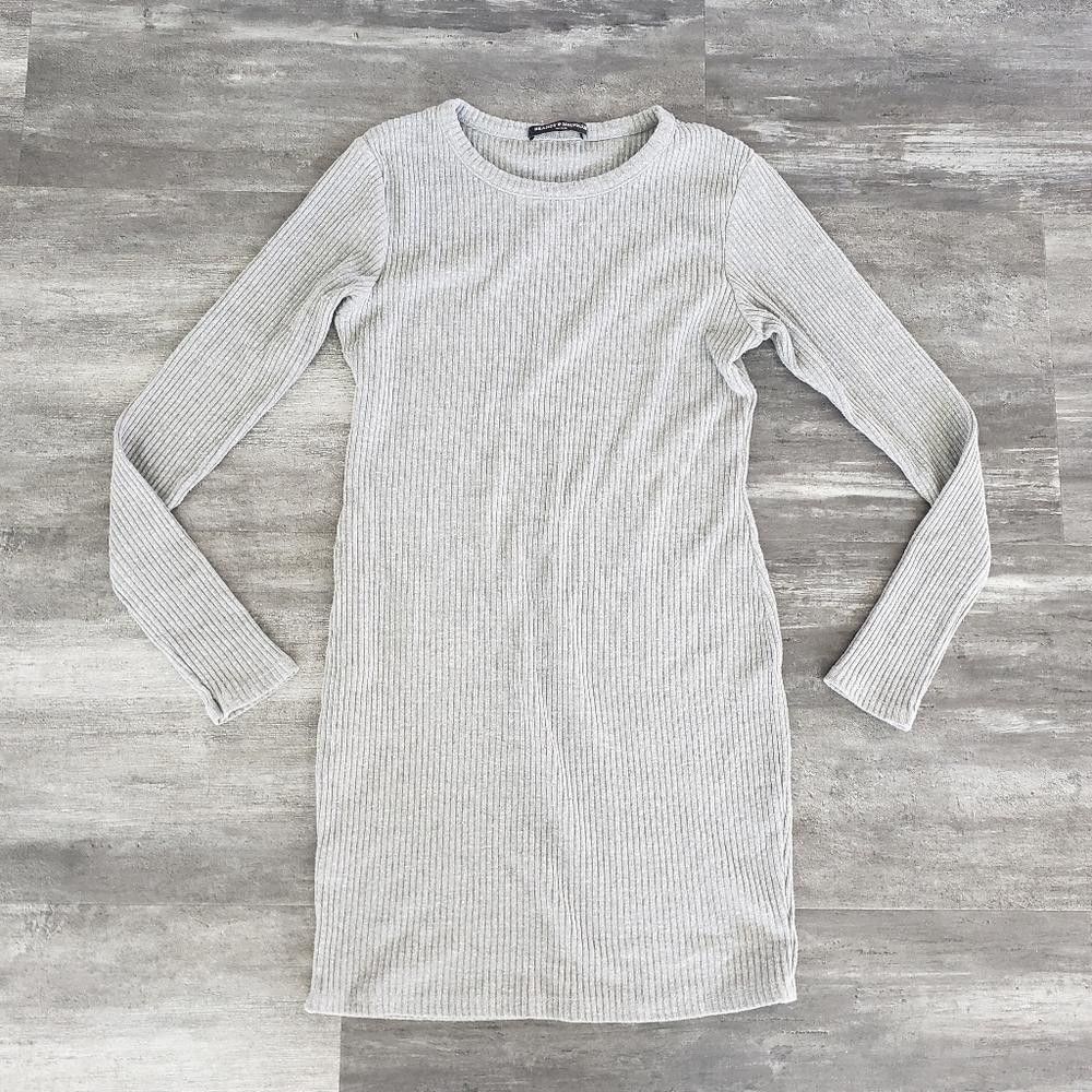 Designer Grey Ribbed Brandy Melville Long Sleeve Mini Size ONE SIZE - 1 Thumbnail