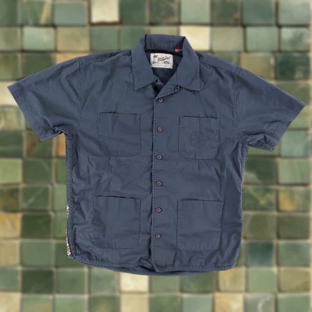 Howler Brothers Howler Bros Short Sleeve Button Up Shirt Loop Collar Dark Blue Grey Mens M Size US M / EU 48-50 / 2 - 1 Thumbnail