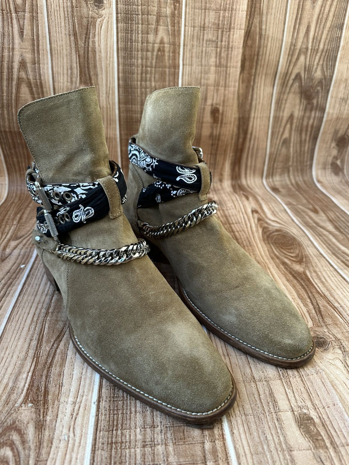 Amiri Amiri Bandana Buckle Chain Embellished Suede Western Boots Size US 11 / EU 44 - 2 Thumbnail