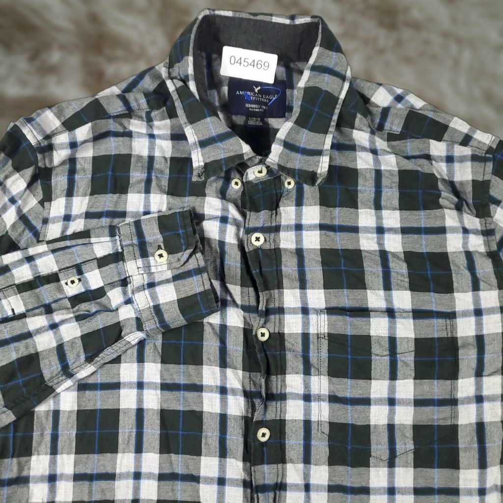 American Eagle Outfitters American Eagle Outfitters Shirt Adult Large Gray Plaid Button-Up Long Sleeve Cotton Casual Mens Size US L / EU 52-54 / 3 - 1 Thumbnail
