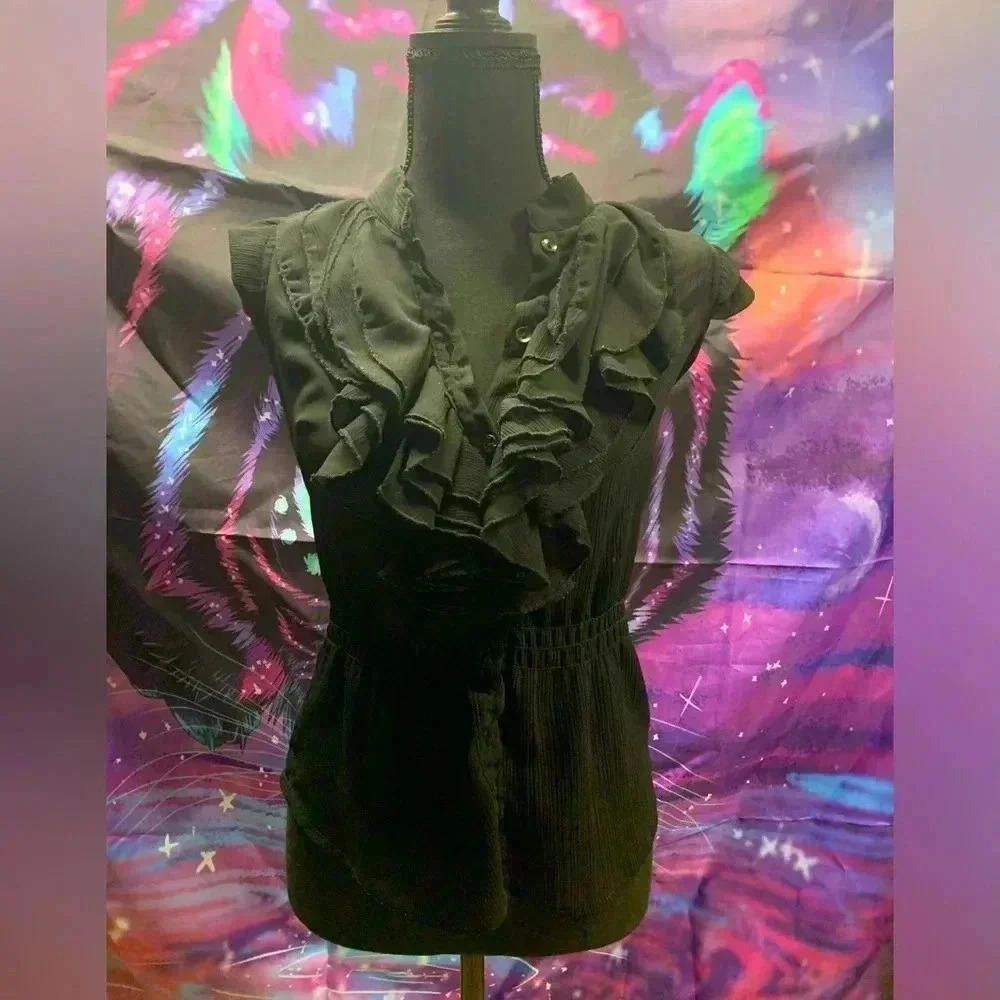Designer Voice Women's Black Ruffled Blouse - Size M Size M / US 6-8 / IT 42-44 - 1 Thumbnail