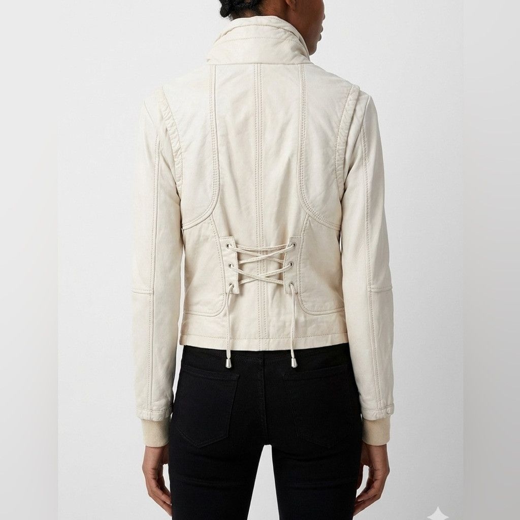 Other LINE the Label Cream Lamb Skin Leather Cropped Jacket Size M Size M / US 6-8 / IT 42-44 - 1 Thumbnail
