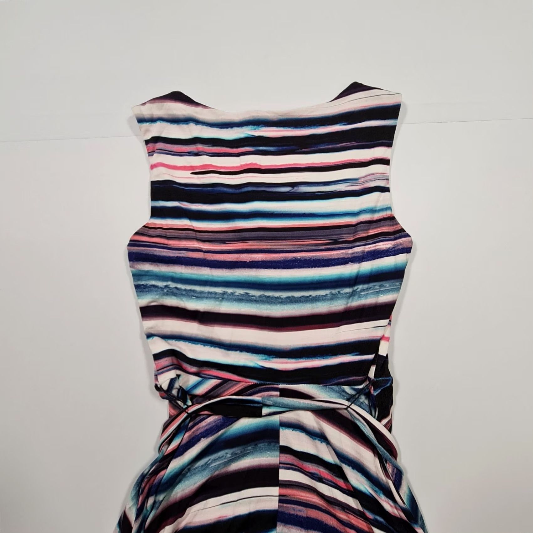 Vintage Phase Eight Womens Dress Maxi Sleeveless Purple Stripe Tie Belt Round Neck 8 UK Multicoloured Jersey Long Dress to Impress Size M / US 6-8 / IT 42-44 - 6 Thumbnail