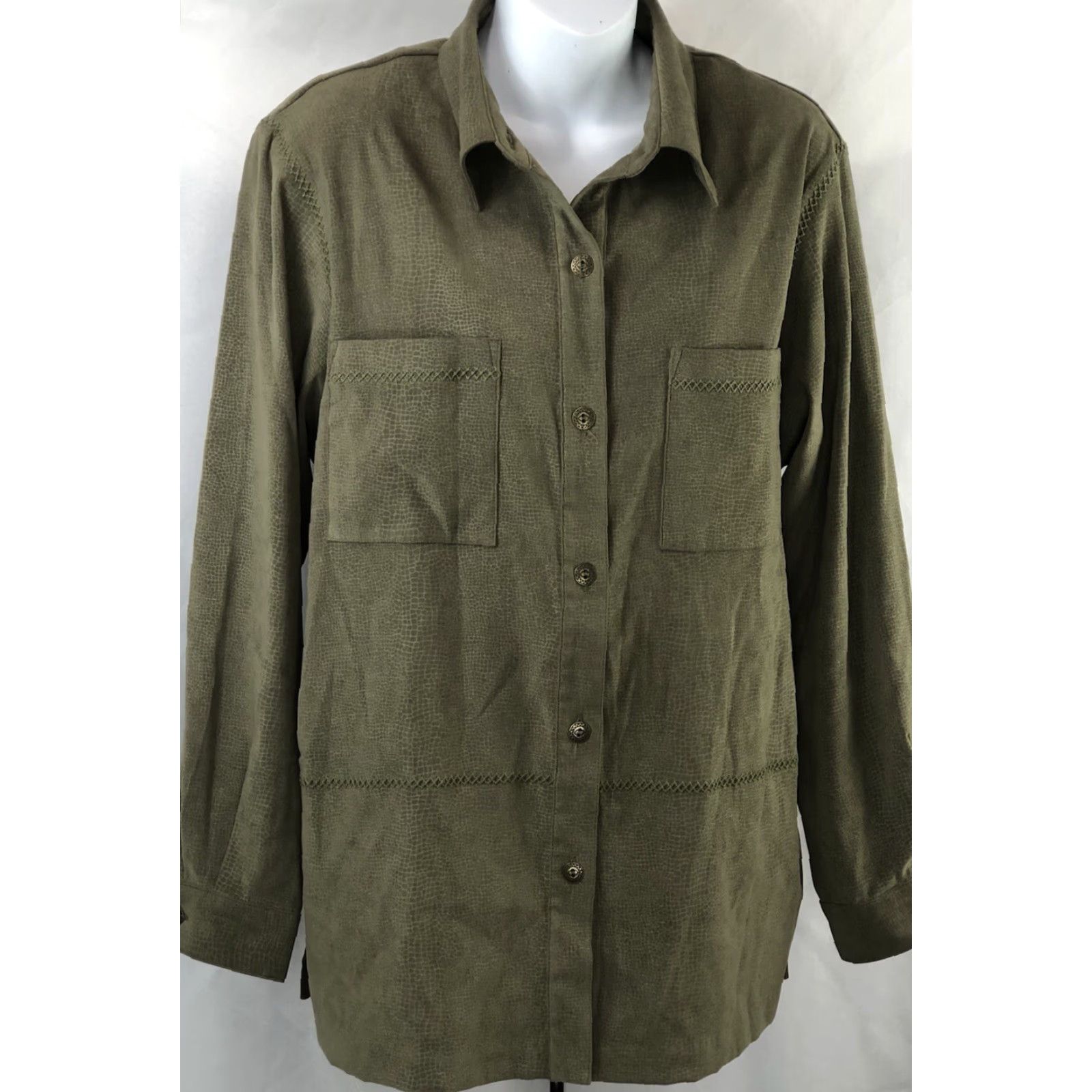 Vintage VINTAGE Alfred Dunner Top Green Snake Microsuede Embroidered Crochet Pocket XL Women Button-Up Long Sleeve Casual Workwear 10 green Y2K Size XL / US 12-14 / IT 48-50 - 4 Thumbnail