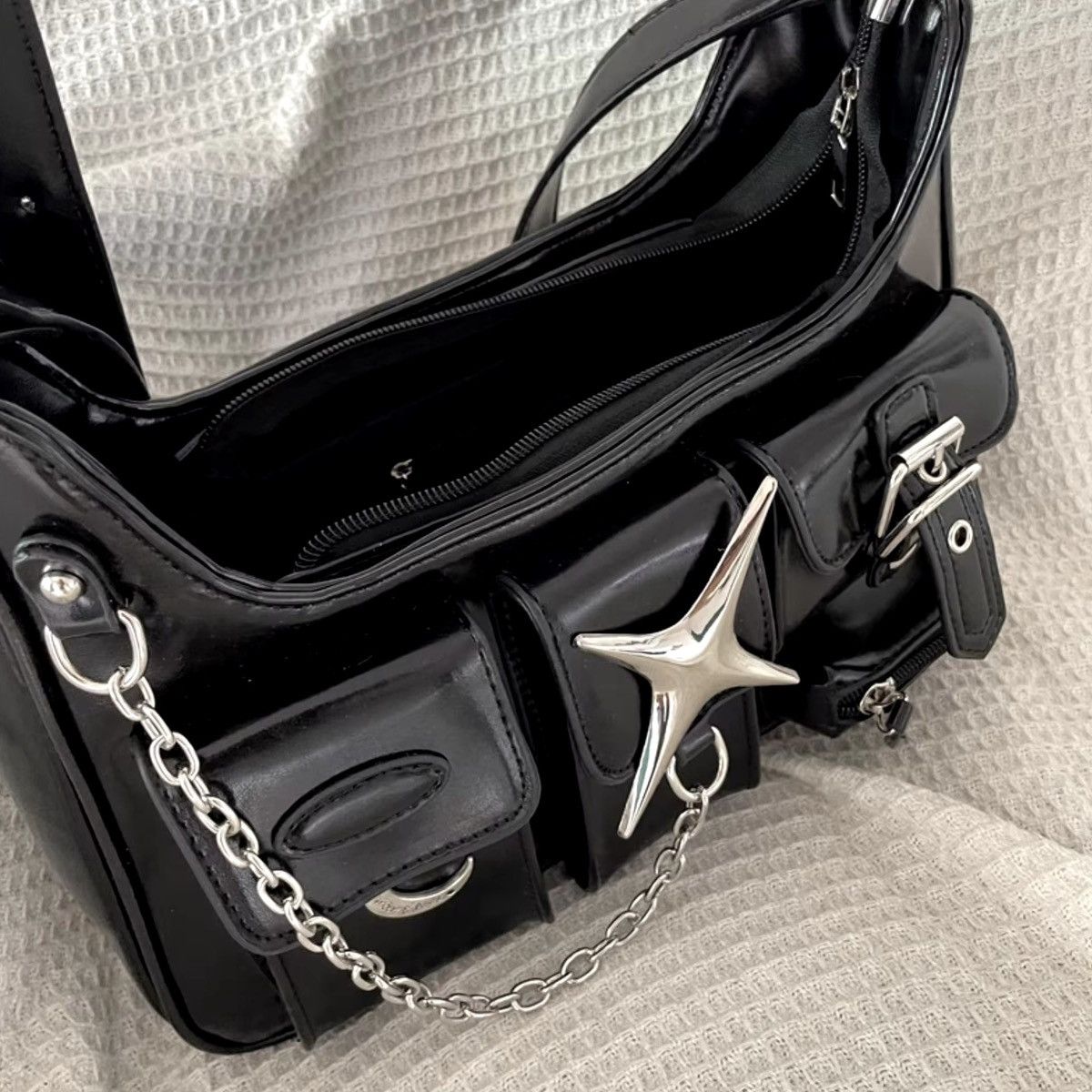 Other Gothic Punk Star Classic Black Shoulder Bag PU Leather Size ONE SIZE - 2 Thumbnail