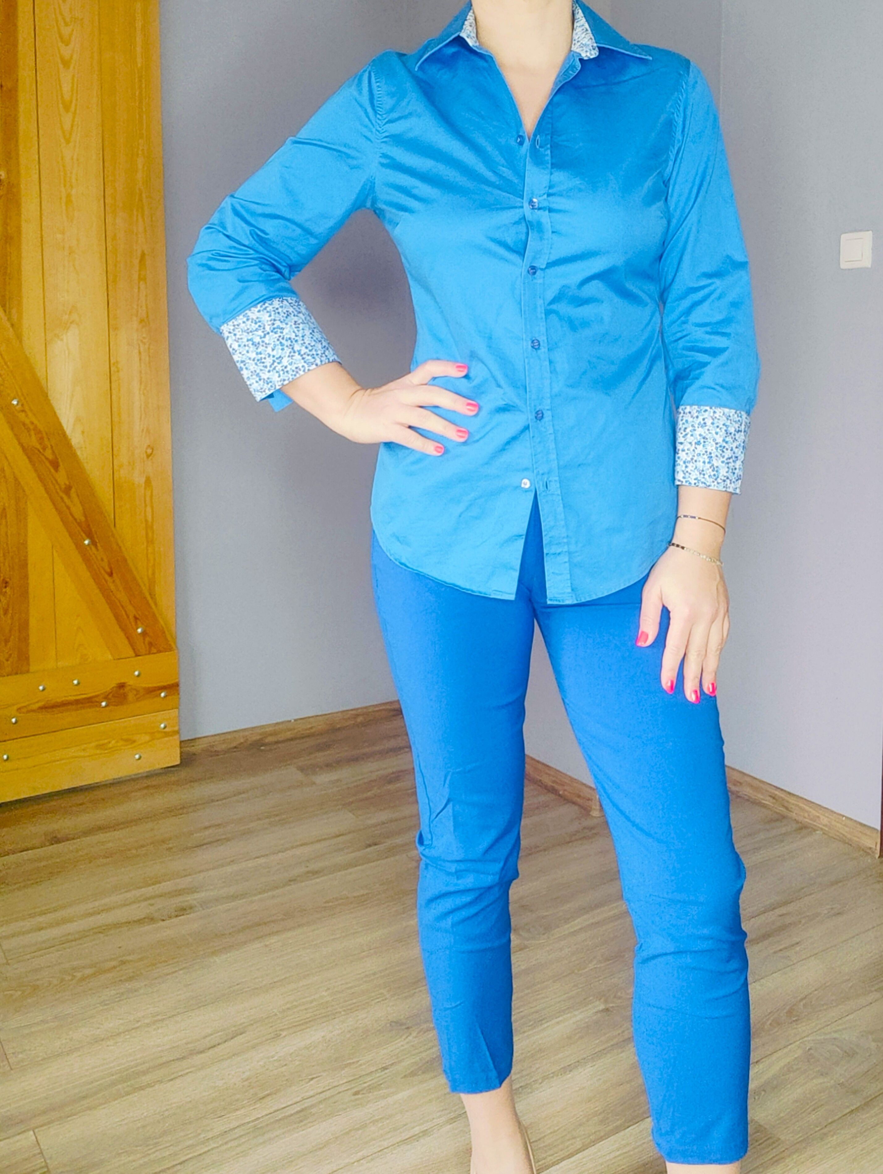 Hawes & Curtis Stunning Women's Blue Shirt with Floral Cuff Detail Size M / US 6-8 / IT 42-44 - 4 Thumbnail