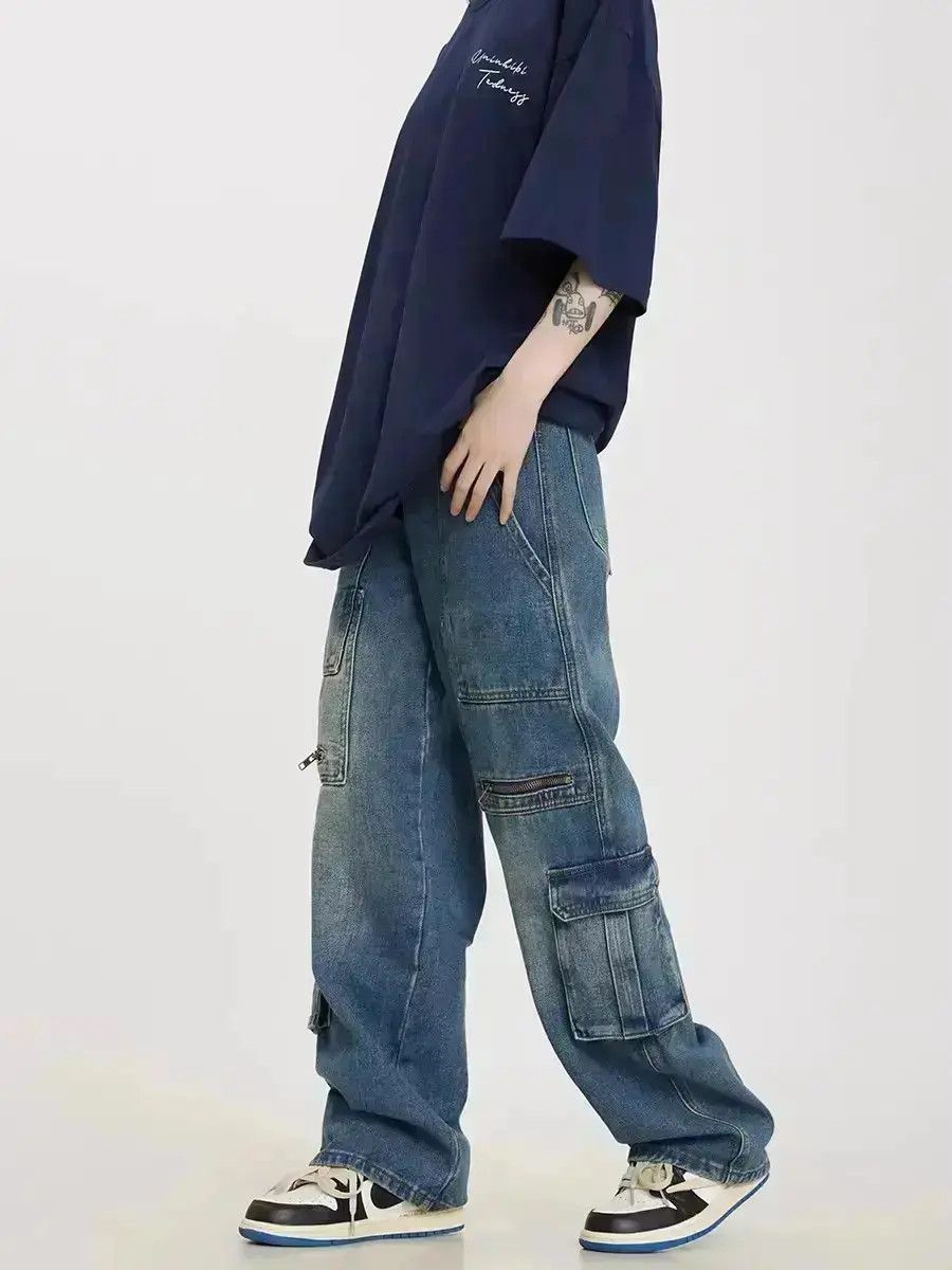 Japanese Brand Retro washed multi pocket straight leg jeans Size US 32 / EU 48 - 6 Thumbnail