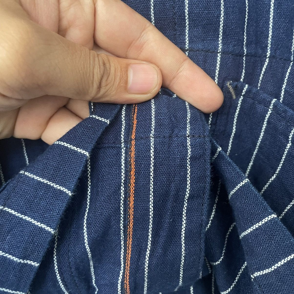 Designer × Japanese Brand × OMNIGOD Work Overshirt Wabash Omnigod Band Collar Striped Indigo Size US L / EU 52-54 / 3 - 12 Thumbnail