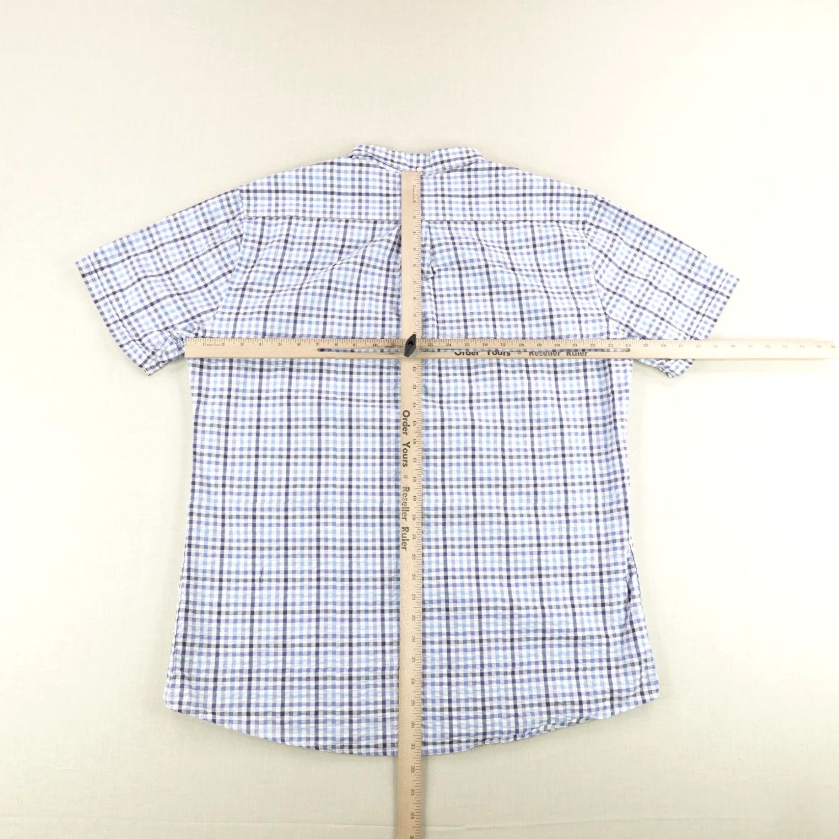 Barbour Barbour Mens Shirt XL Short Sleeve Cotton Seersucker Plaid Casual Summer Classic Blue Size US XL / EU 56 / 4 - 6 Thumbnail