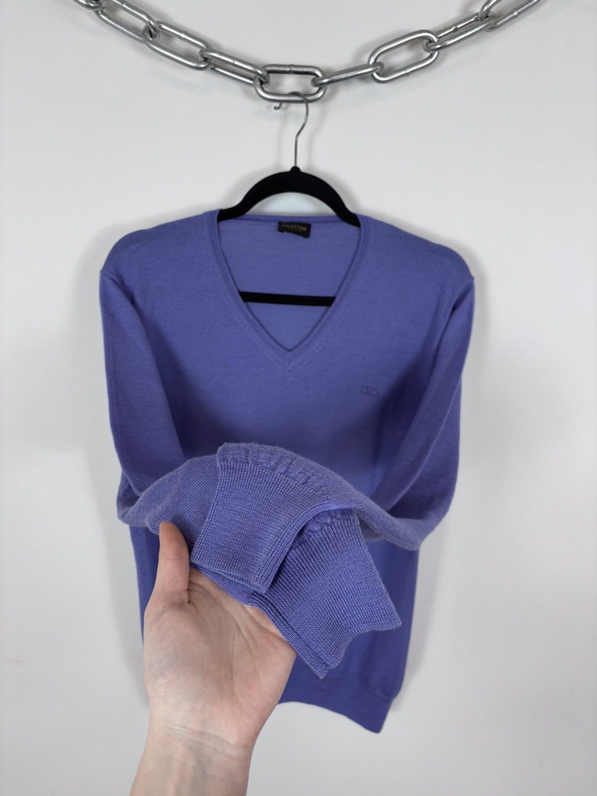Valentino Valentino Roma Men’s Purple Blue Wool V-Neck Sweater Size US M / EU 48-50 / 2 - 10 Thumbnail