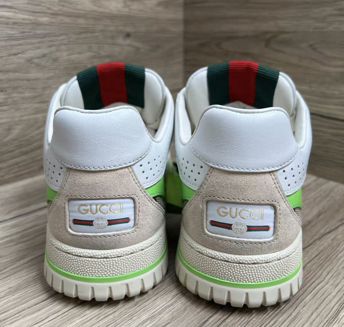 Gucci Gucci Re-Web Beige & Green Monogram Sneakers J41 Size US 7 / IT 37 - 4 Thumbnail