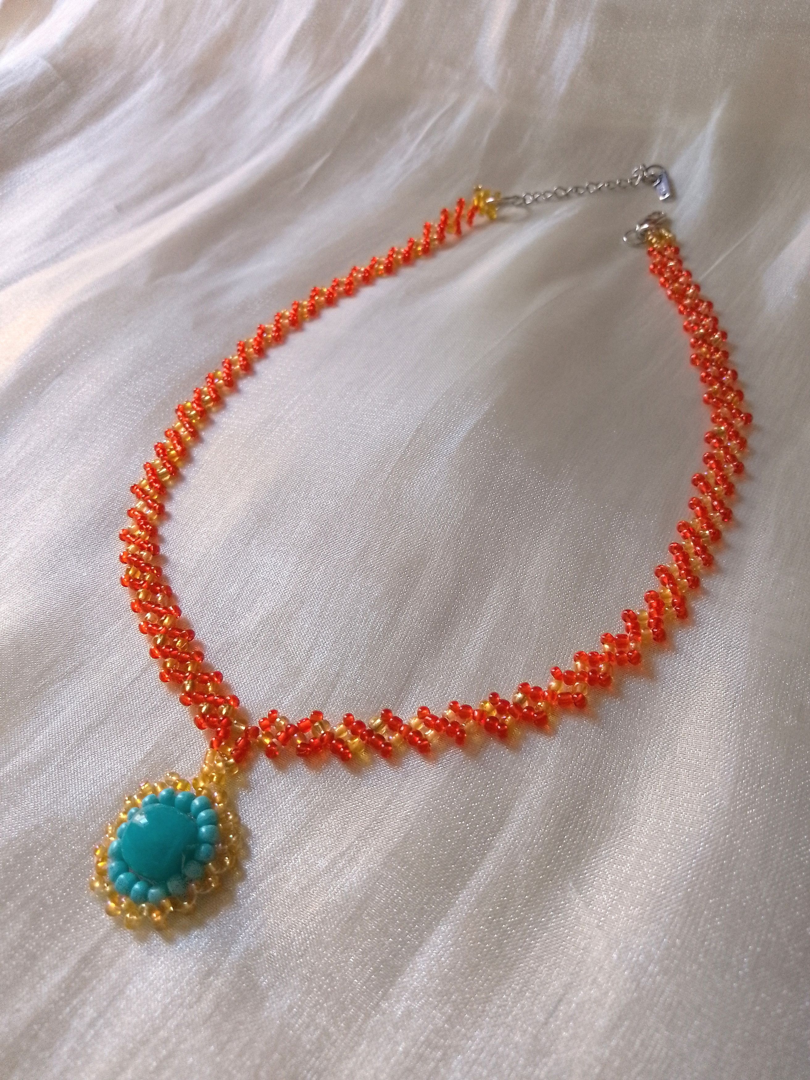 Handmade Red gold necklace with pendant natural jade gemstone Size ONE SIZE - 3 Thumbnail