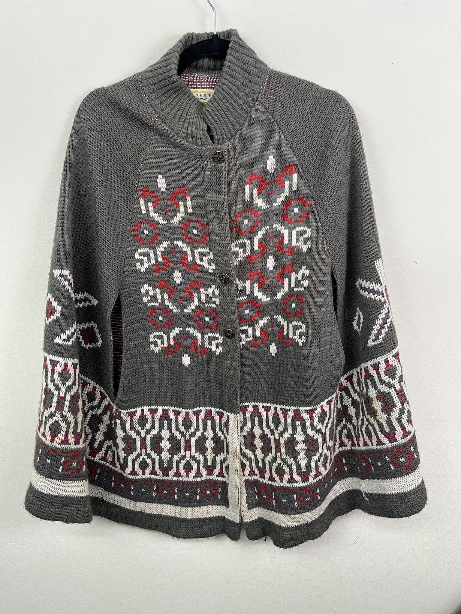Coogi Vintage Sweater 1990s Rosevelt Symbol Pattern Knit Cardigan Poncho Size US L / EU 52-54 / 3 - 1 Thumbnail