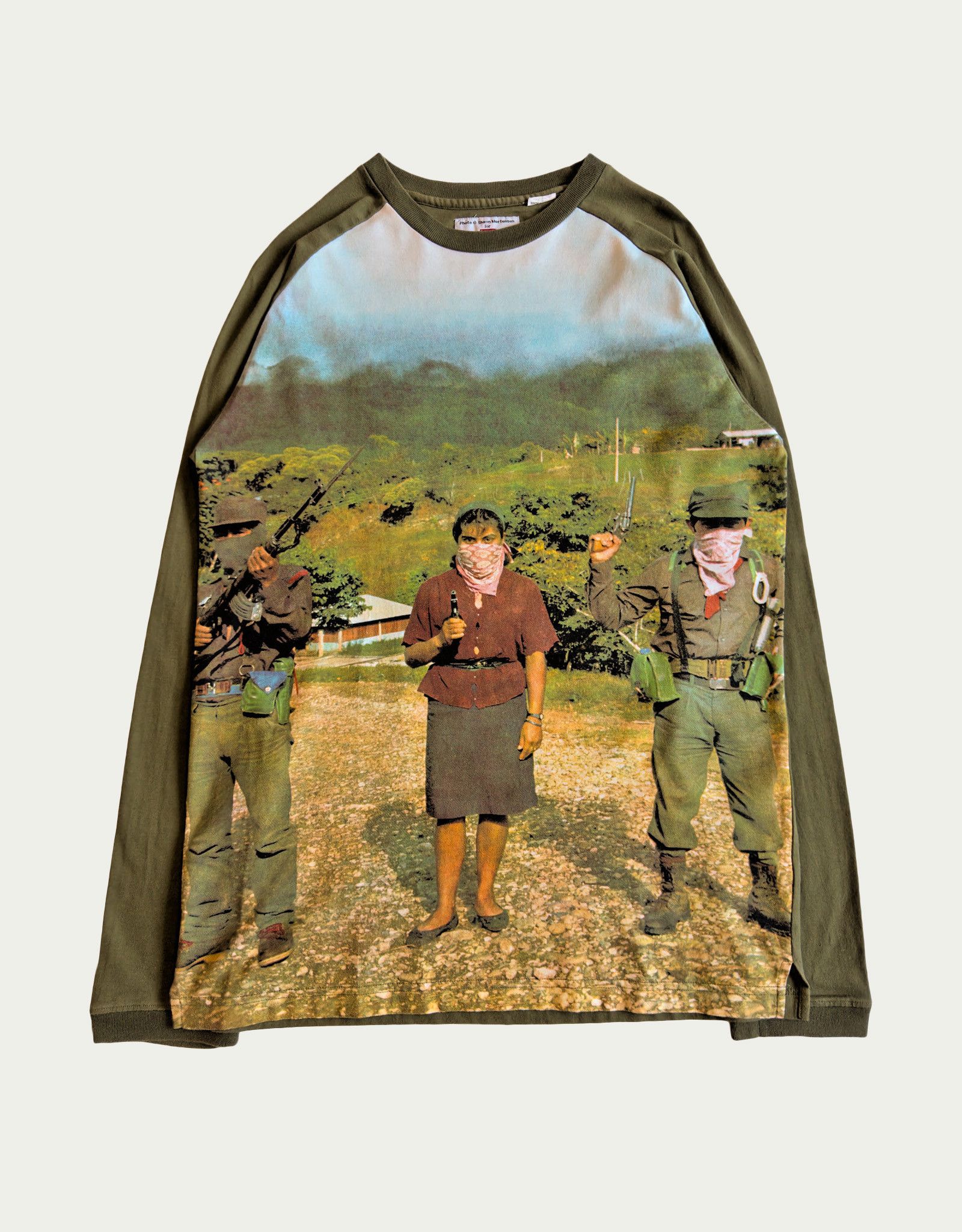 image of Supreme X Shawn Mortensen Zapatistas Raglan L/s Shirt in Olive, Men's (Size Medium)