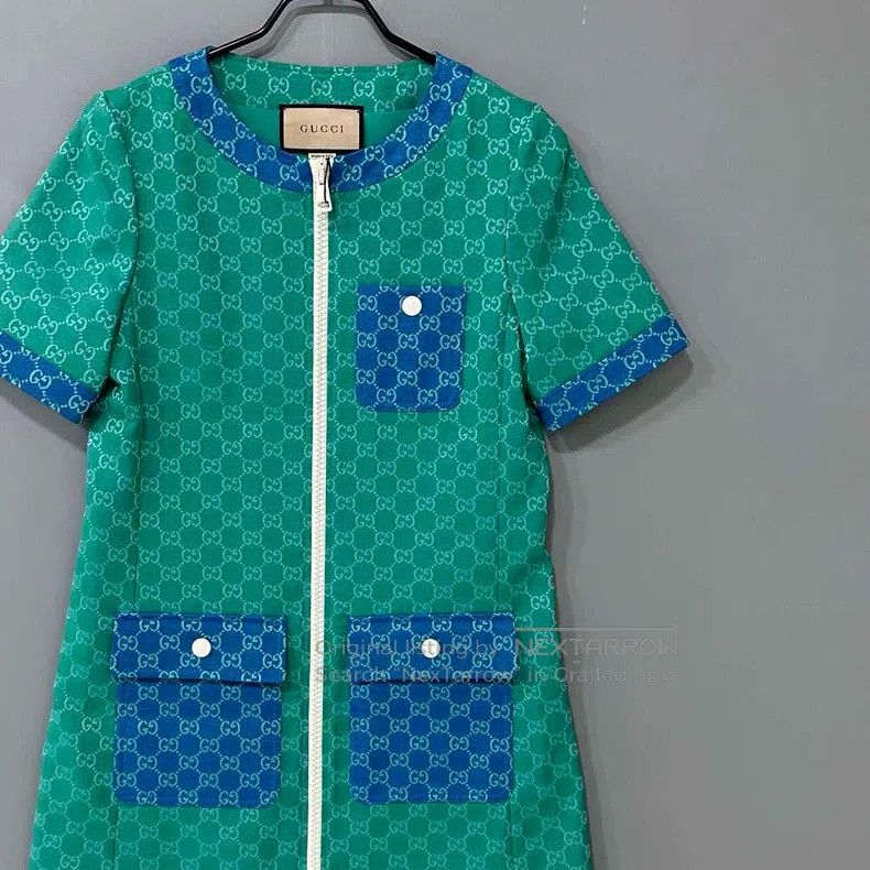 Gucci Gucci Blue and green colour-blocked full-print three-pocke Size XS / US 0-2 / IT 36-38 - 2 Thumbnail