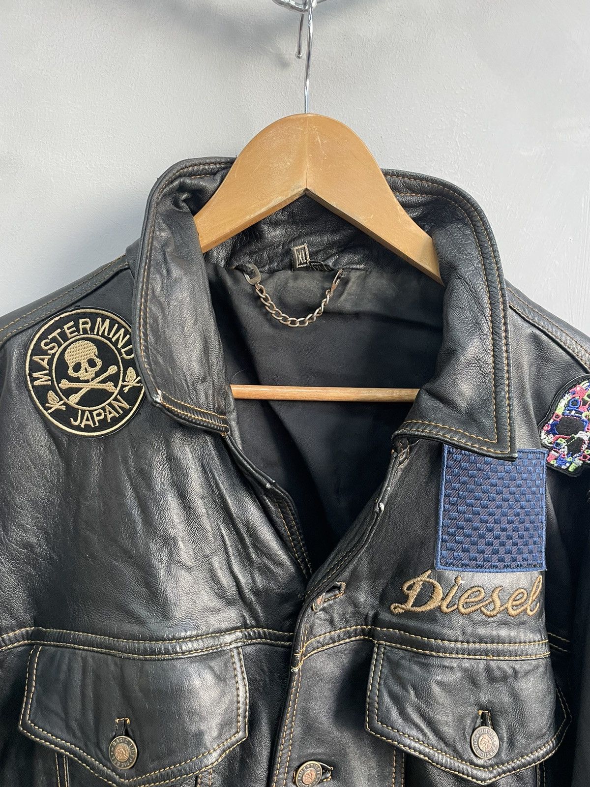 Rare Vintage Diesel Leather Jacket Big Logo Black Y2k