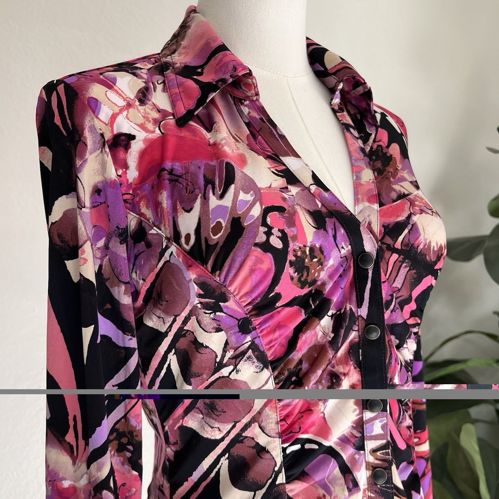 Other CACHÉ Button Up Blouse Y2K Pink Purple Pearl Snap Watercolor Size S / US 4 / IT 40 - 2 Thumbnail