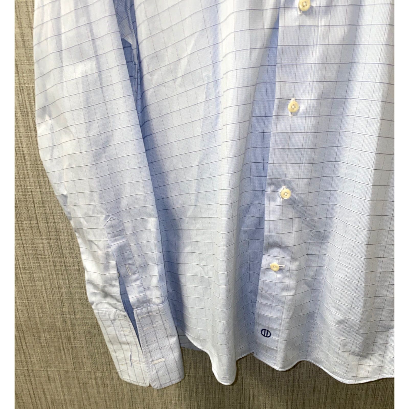 David Donahue VINTAGE David Donahue Mens Dress Shirt Long Sleeve Checkered Cotton Size 16 Blue Size 42R - 3 Thumbnail
