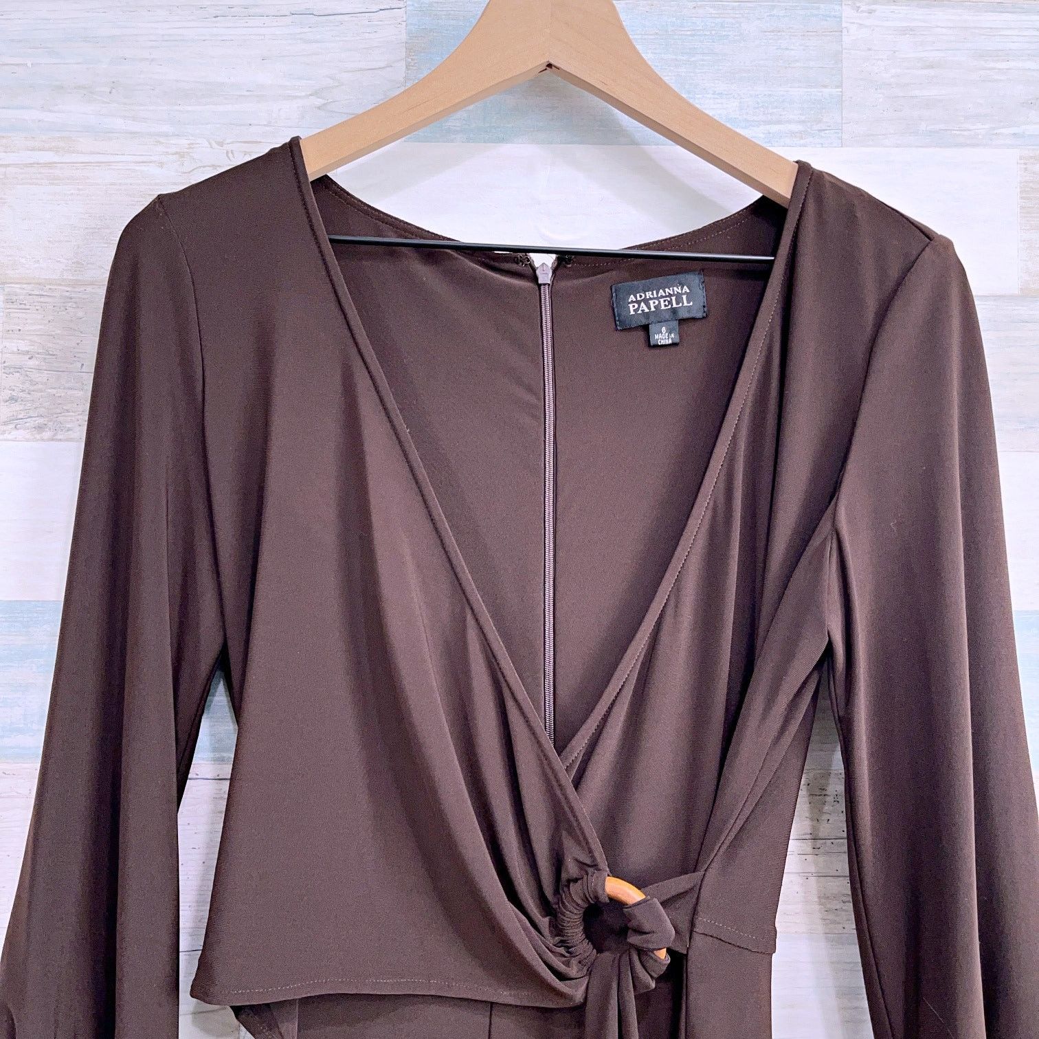 Adrianna Papell Adrianna Papell Jersey Wrap Dress Brown 3/4 Sleeve 6 Size M / US 6-8 / IT 42-44 - 2 Thumbnail