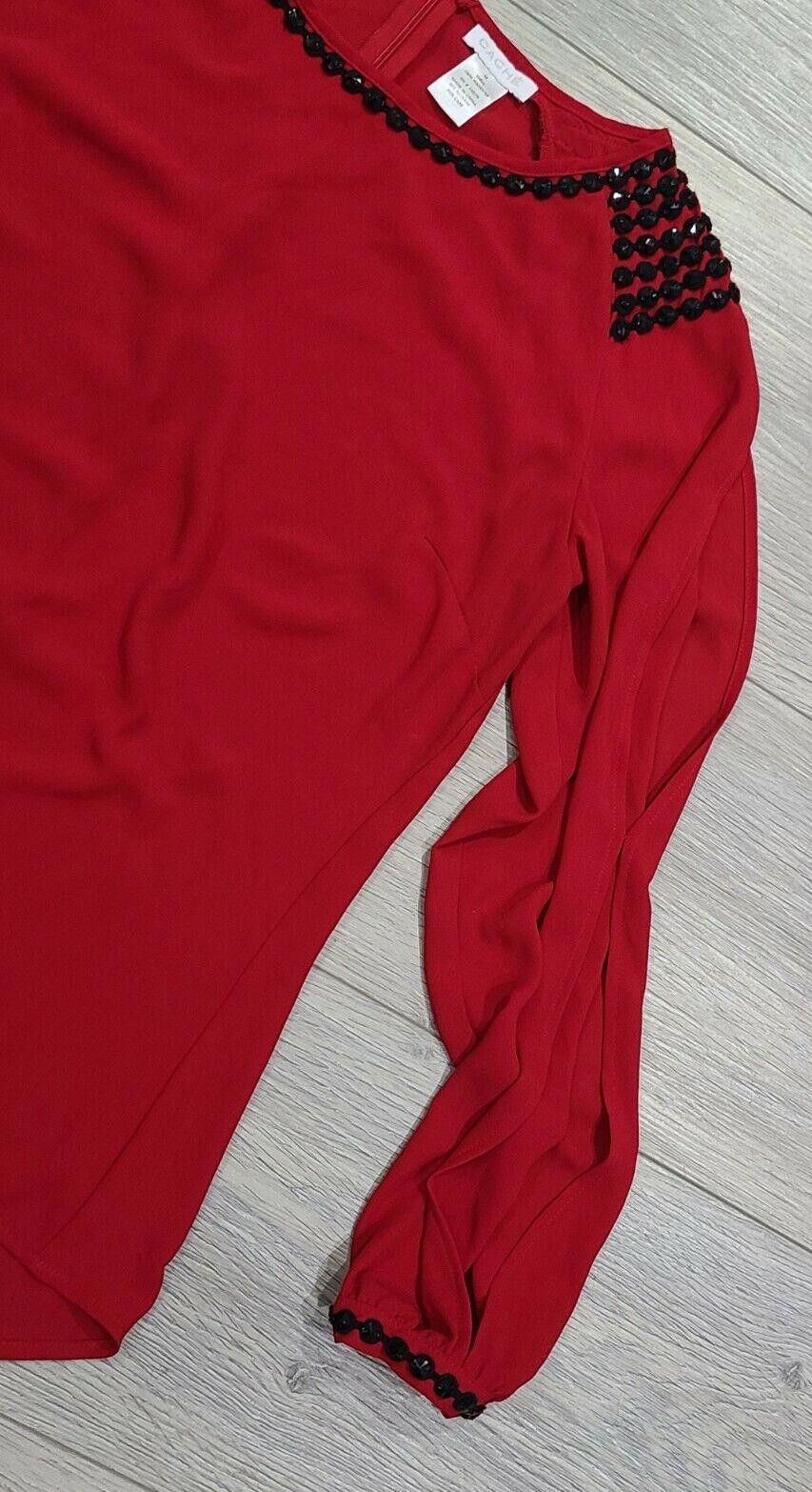 Designer Cache Blouse Medium Red Embellished Double Slit Long Sleeves Size M / US 6-8 / IT 42-44 - 4 Thumbnail