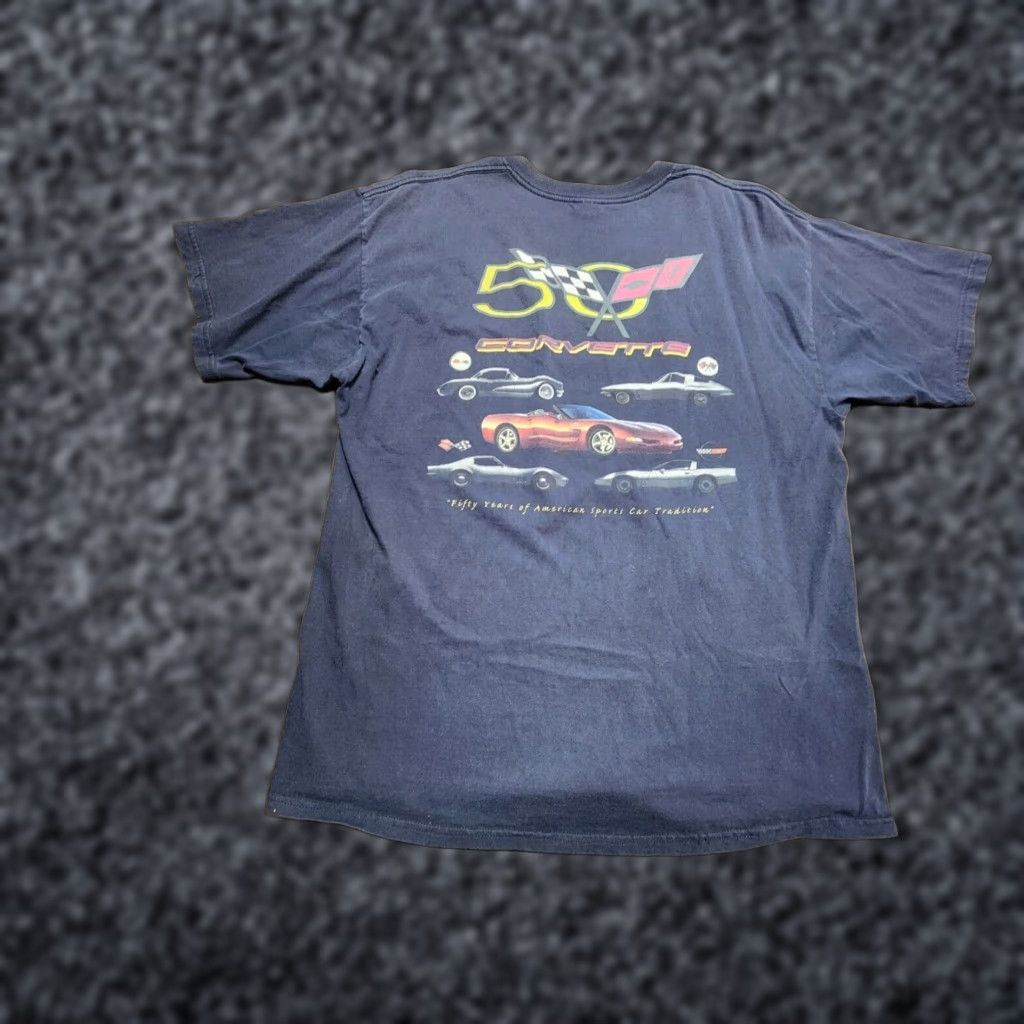 Gildan VINTAGE Corvette Celebrating 50 Years American Tradition Graphic T Shirt Mens XL Blue Size US XL / EU 56 / 4 - 1 Thumbnail