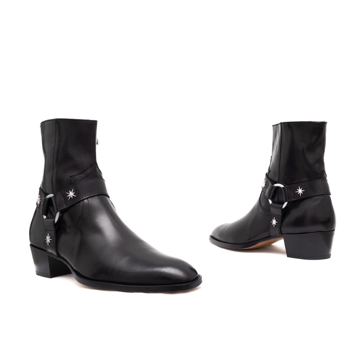 1k$ Alessandro Vasini Texas Ankle Zip Boots in Black Leather