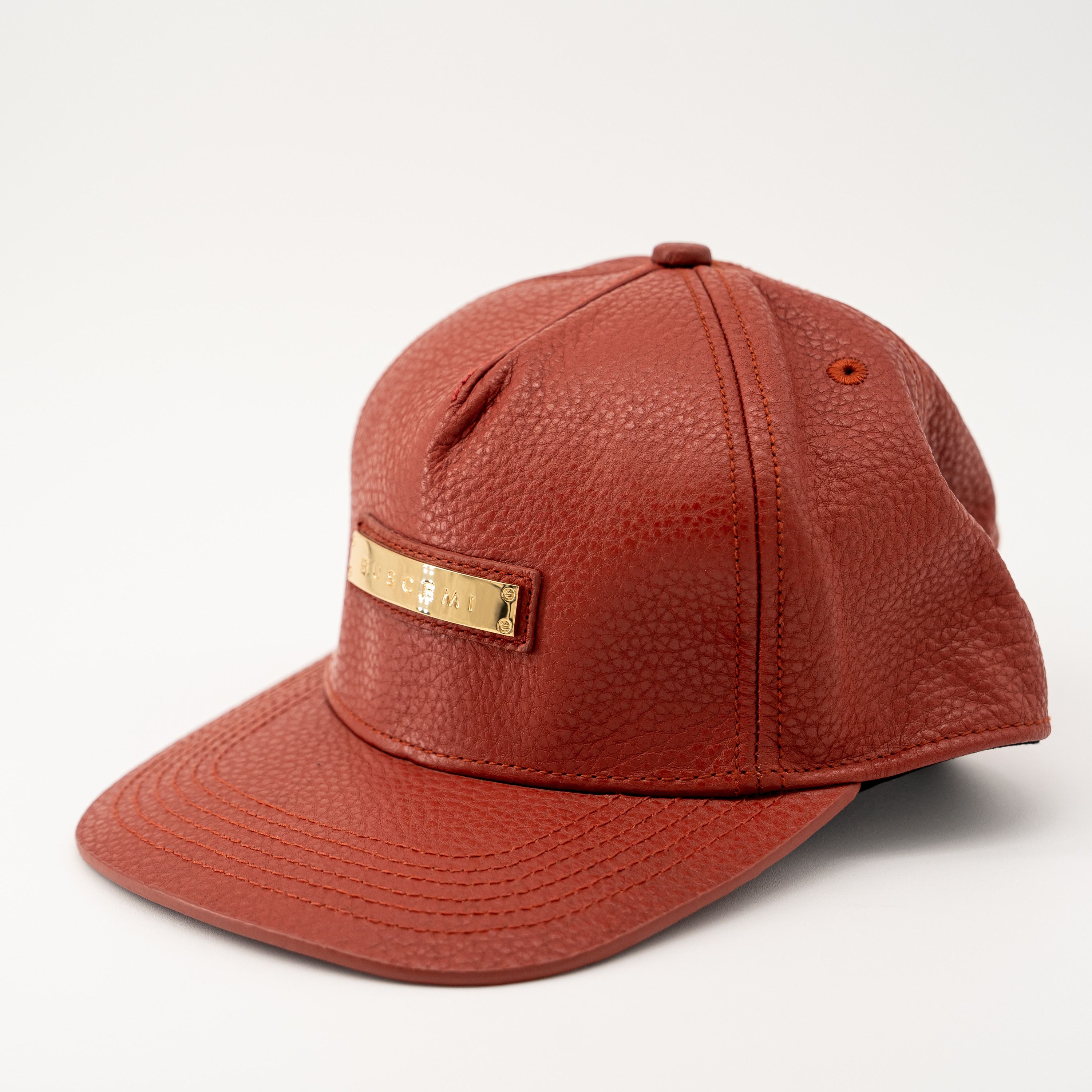 Buscemi Buscemi Screwback Cap Pebbled Cow Leather Red Hat Size ONE SIZE - 2 Thumbnail