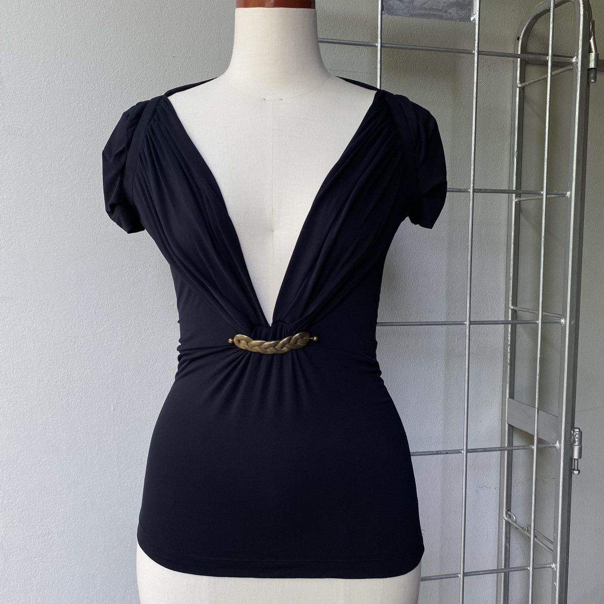 Just Cavalli Just Cavalli Black Draped Top with Braided Belt Detail Size XS / US 0-2 / IT 36-38 - 6 Thumbnail