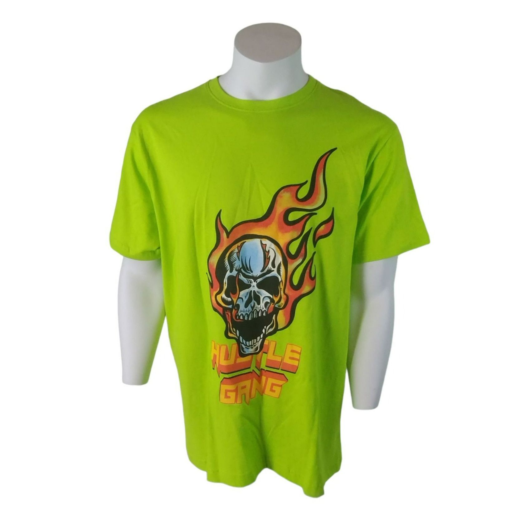 Hustle Gang Hustle Gang Mens XL Acid Lime Skull and Flames Graphic T-Shi Size US XL / EU 56 / 4 - 2 Thumbnail