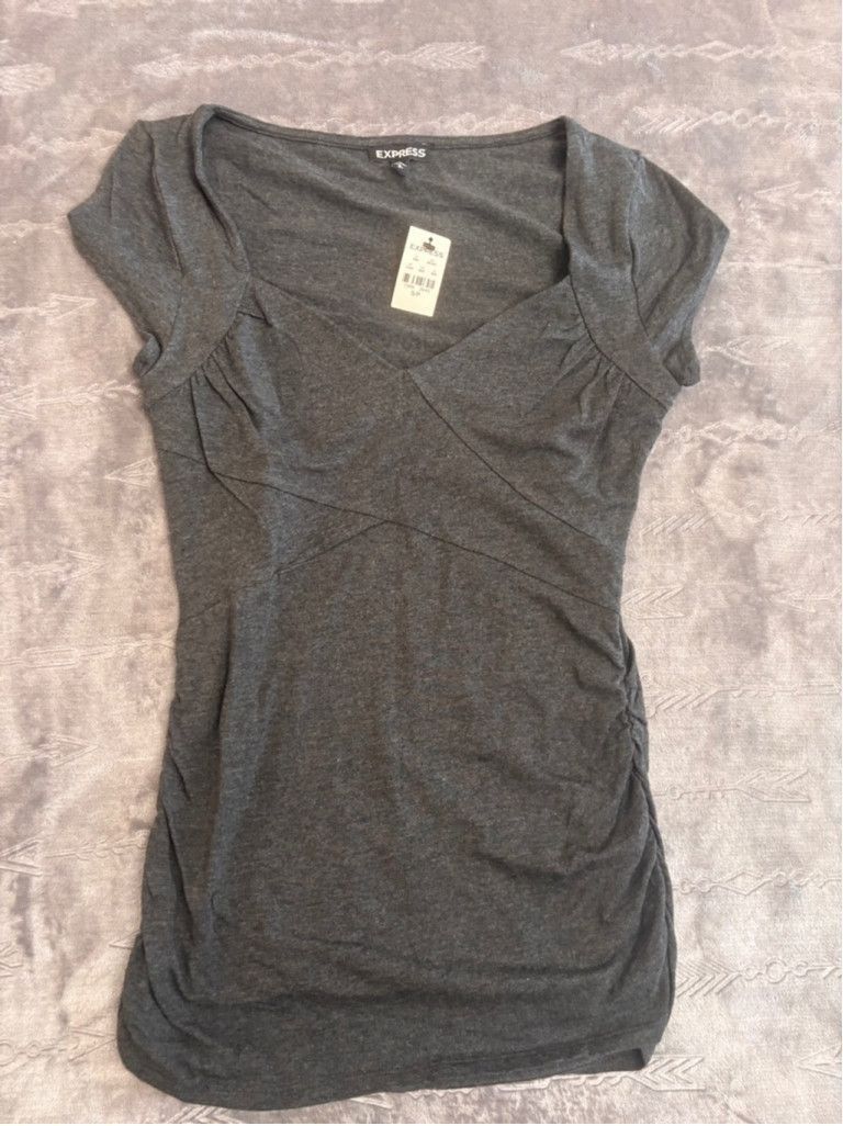 Express Women's Express Gray Short Sleeve Ruches Top Size S Size XS / US 0-2 / IT 36-38 - 1 Thumbnail