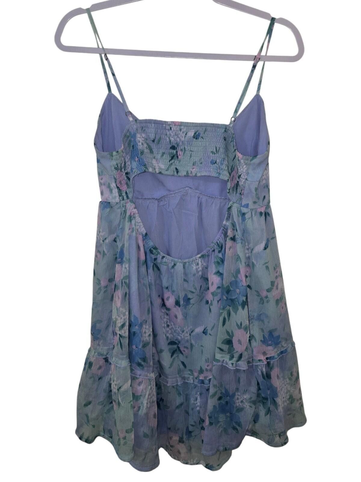 Hollister Hollister Floral Babydoll Dress Blue Purple Chiffon Tiered Size L / US 10 / IT 46 - 2 Thumbnail