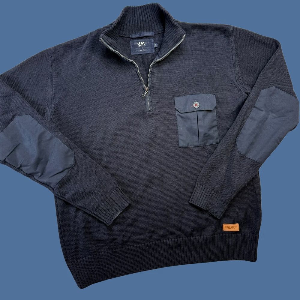 Vintage Holebrook Sweden Sweater Mens XL Navy Blue 1/4 Zip Mock Neck Knit Pullover Casual Fall Winter Nautical Size US XL / EU 56 / 4 - 1 Thumbnail