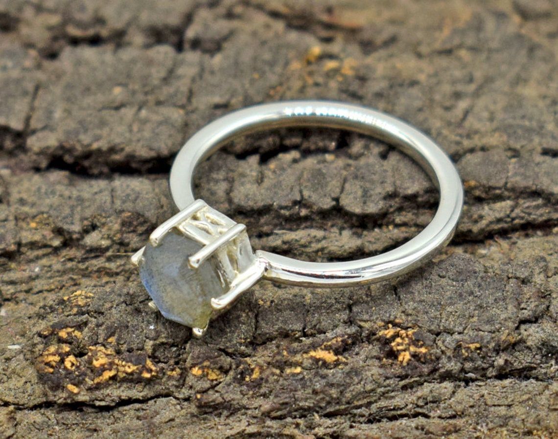Handmade Blue Labradorite 925 Sterling Silver Ring: Boho Tiny Jewelry Size ONE SIZE - 3 Thumbnail