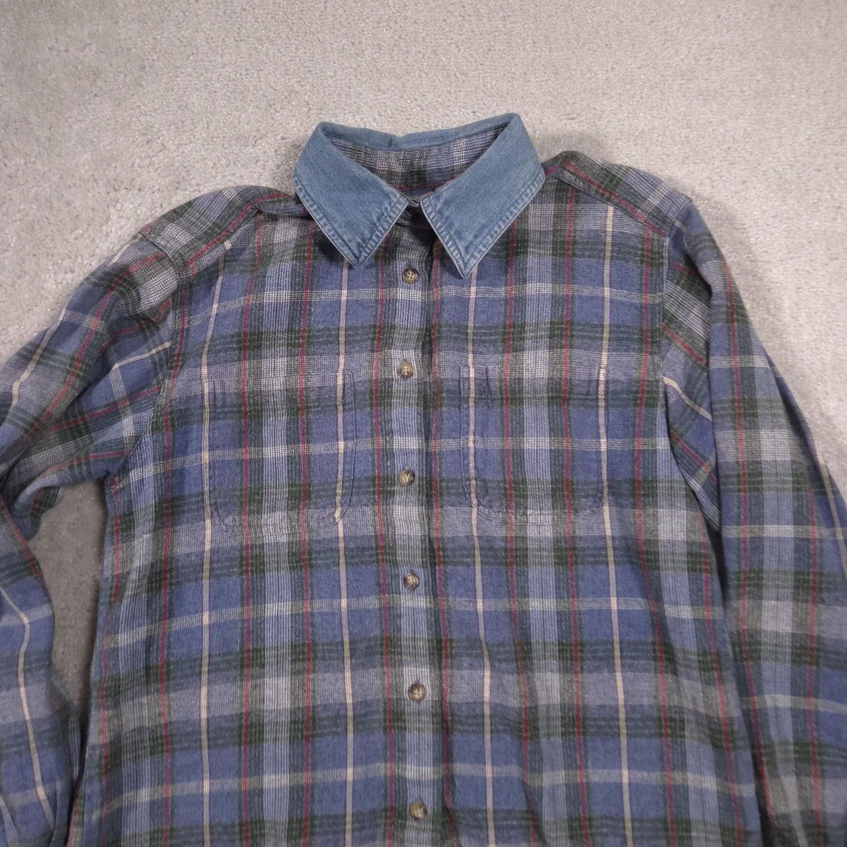 Denime Cabin Creek Shirt Womens Small Blue Plaid Denim Collar Button Front Flannel Top Size S / US 4 / IT 40 - 3 Thumbnail