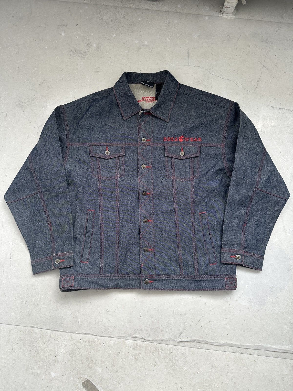 Rocawear × Vintage RocaWear oversized raw denim jacket embroidered logo Size US XL / EU 56 / 4 - 1 Thumbnail