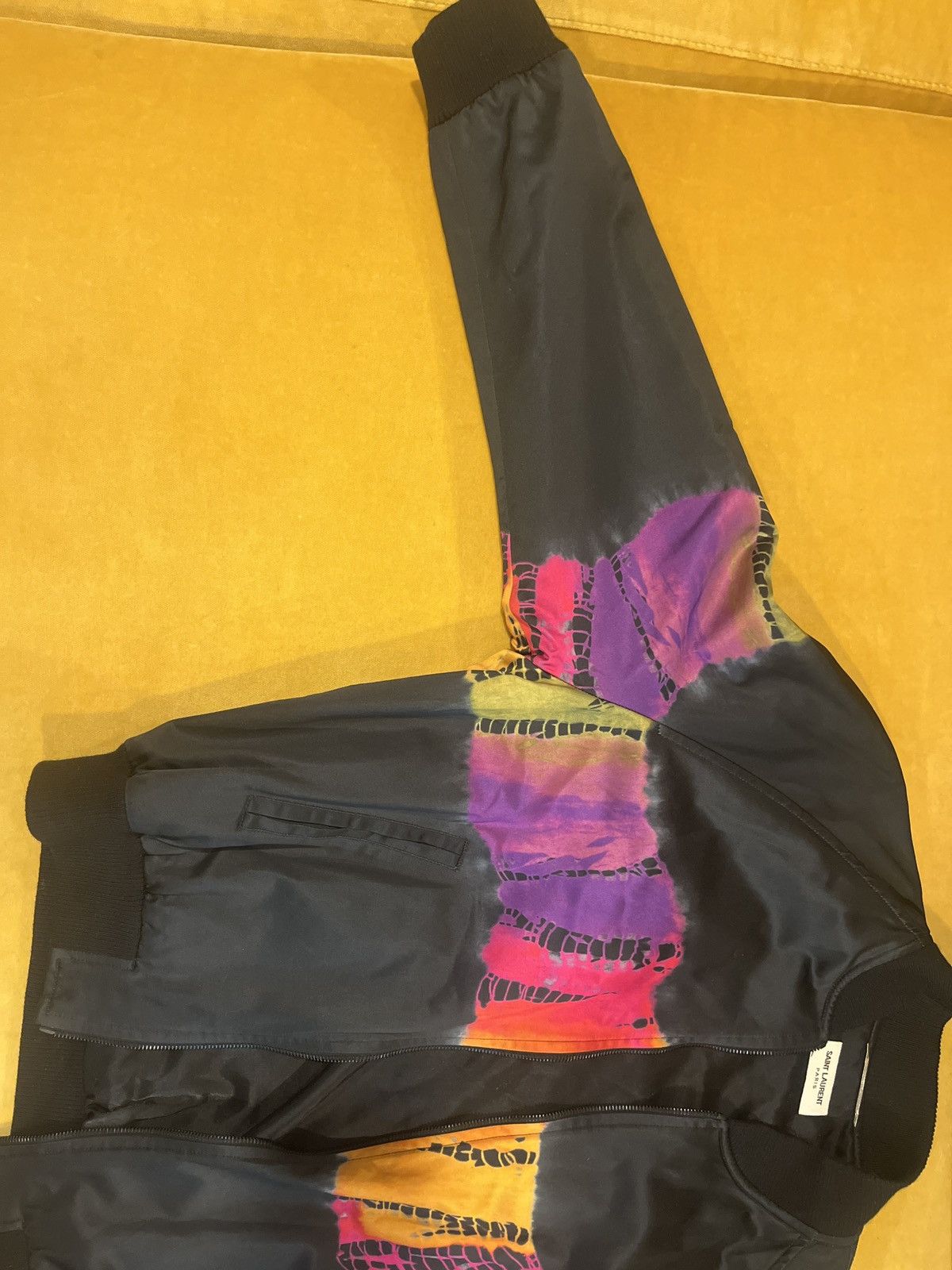 Saint Laurent Paris Black Tie-Dye Bomber Jacket Size US L / EU 52-54 / 3 - 4 Thumbnail
