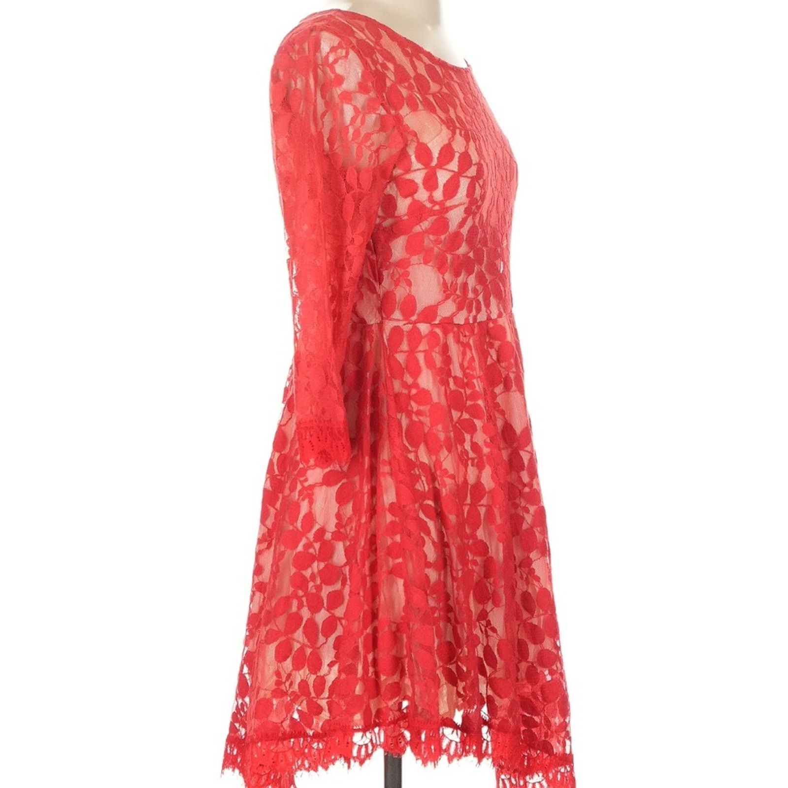 Free People Free People Vibrant Red Lace Long Sleeve Dress Size S / US 4 / IT 40 - 4 Thumbnail