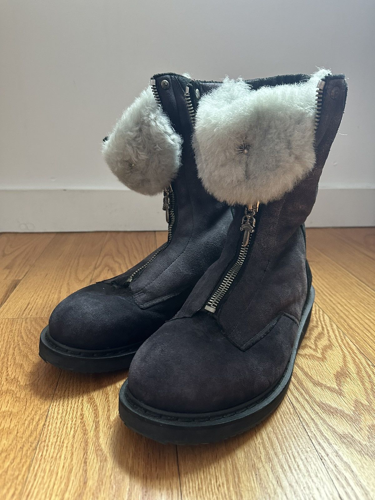 Rick Owens Chrome Hearts x Rick Owens Shearling Mohawk Boots | Grailed