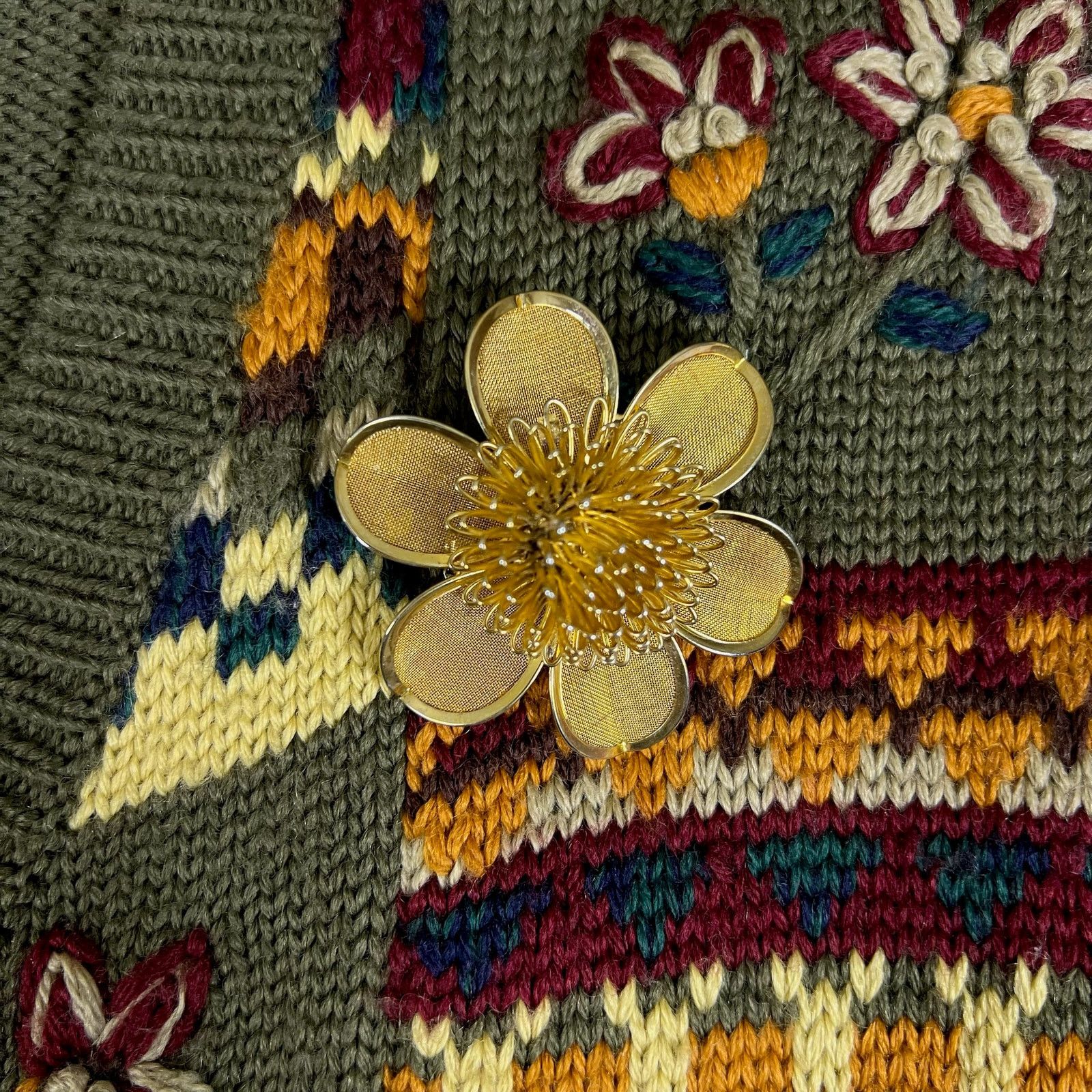 Vintage Vintage Embroidered Knit Vest XL Olive Floral Granny Cottage Size XL / US 12-14 / IT 48-50 - 8 Thumbnail
