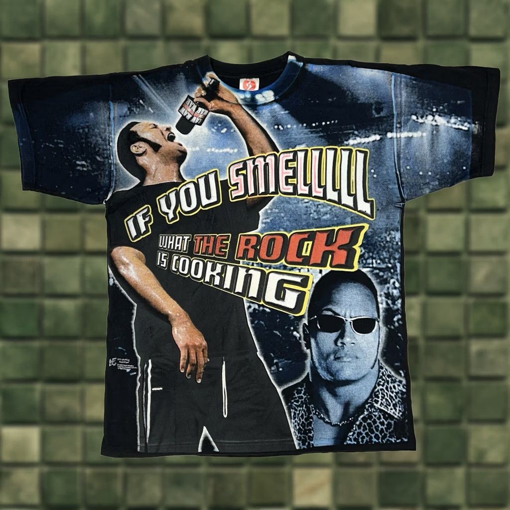 Vintage VINTAGE WWF The Rock Tee XL AOP 2000 If You Smell What The Rocks Cooking Mens Size US XL / EU 56 / 4 - 1 Thumbnail