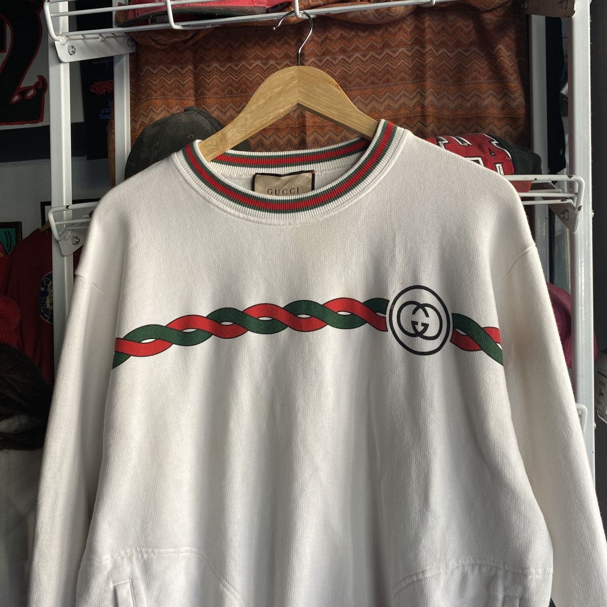 Gucci Gucci Interlocking G Logo Web Trim Striped Sweatshirt Size US L / EU 52-54 / 3 - 3 Thumbnail