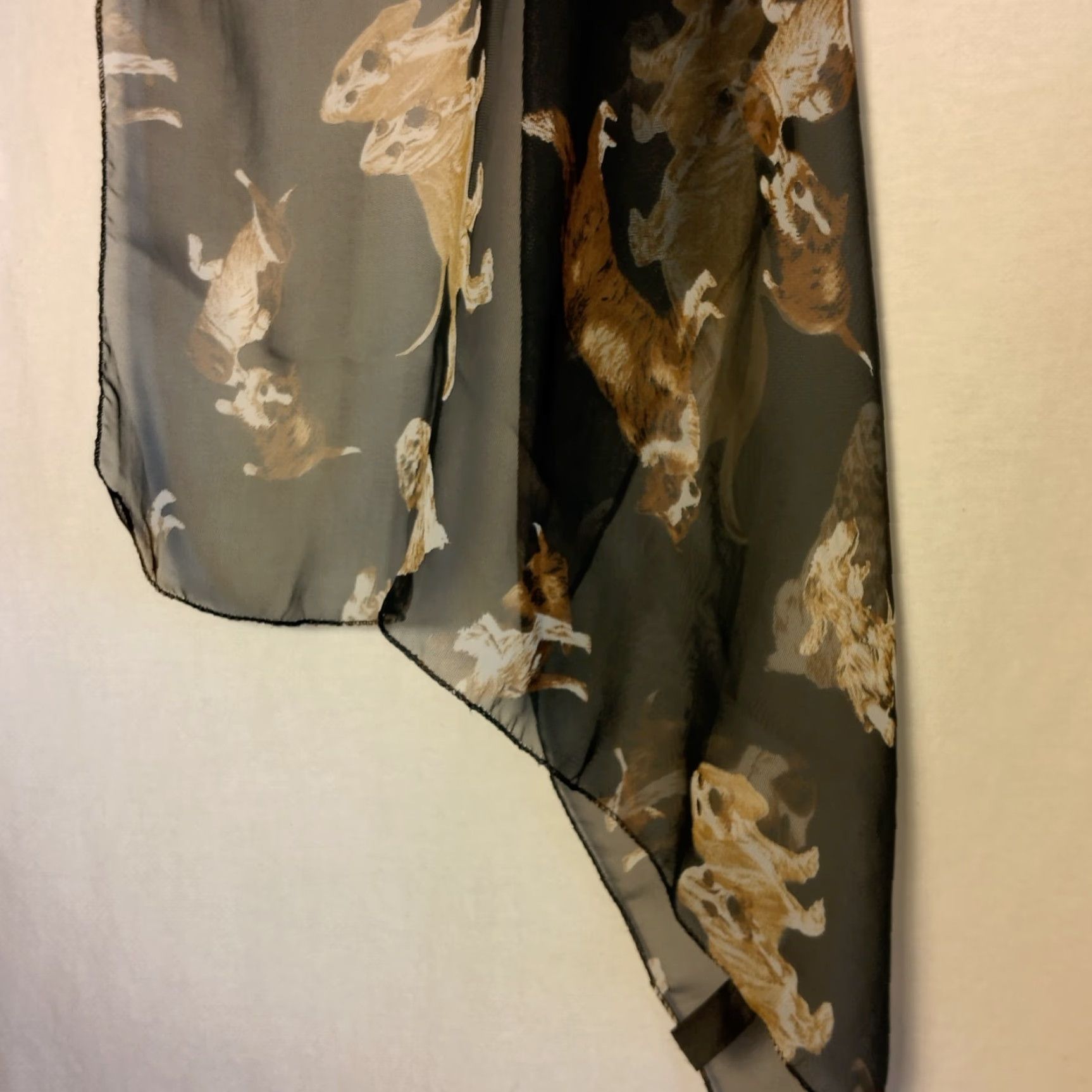 Vintage City Silk Scarf Black Sheer Polyester by City Silk Basset Hound Dogs Puppy 64" Size ONE SIZE - 3 Thumbnail
