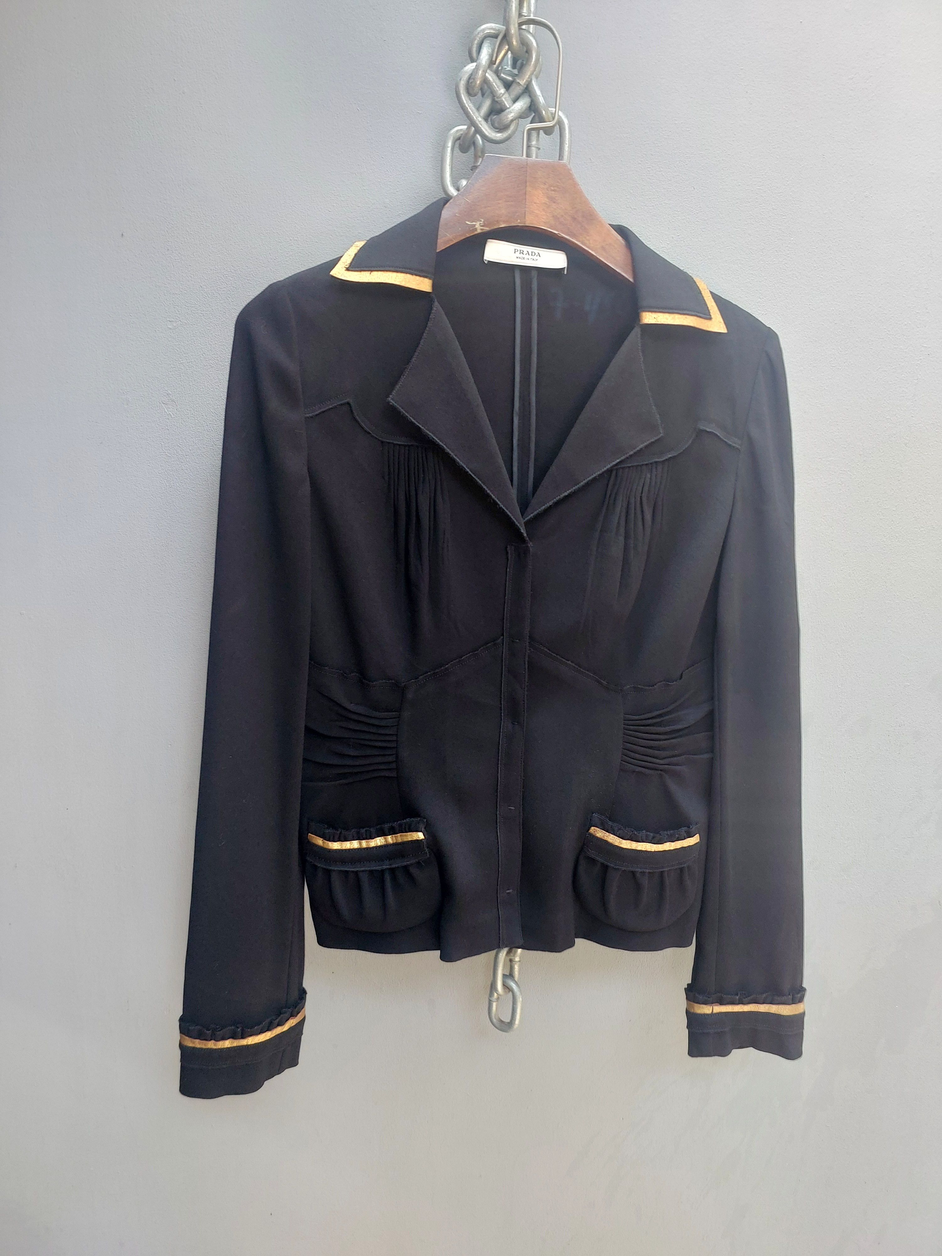Prada Vintage x Prada Black Wool Jacket With Gold Trim Size S / US 4 / IT 40 - 1 Thumbnail