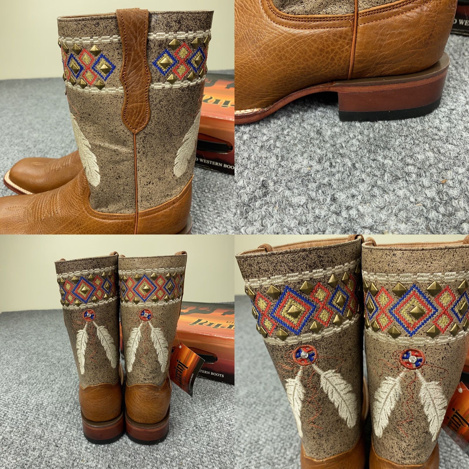 Vintage VINTAGE? No. This is Ferrini Boots Womens 9.5 Brown Aztec Princess Cowgirl Studded Western Leather Size US 9.5 / IT 39.5 - 8 Thumbnail